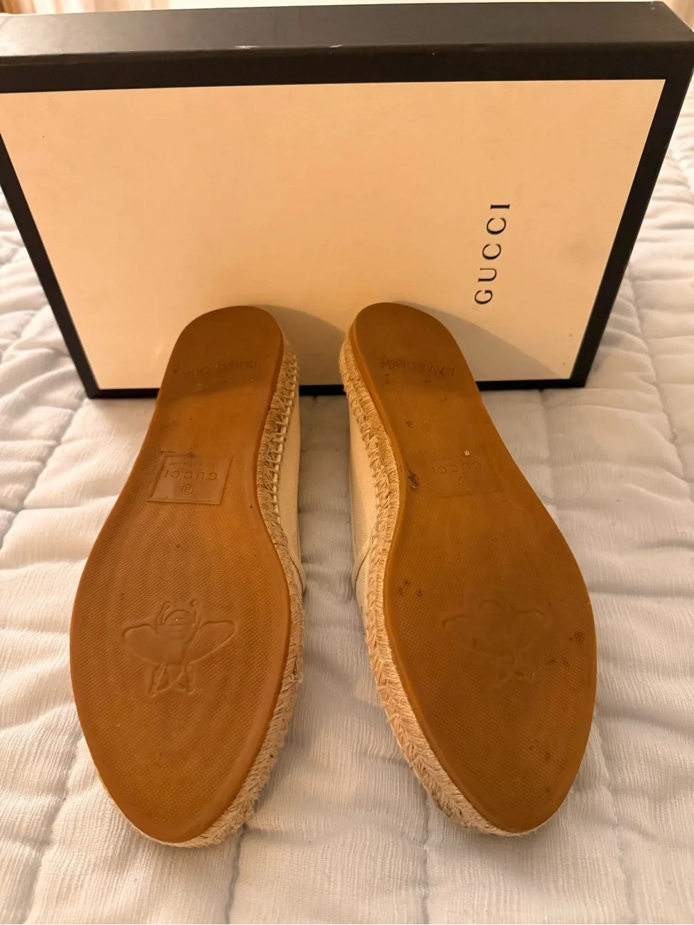 Gucci Beige Canvas Logo Espadrilles with Red-Green Web Stripe